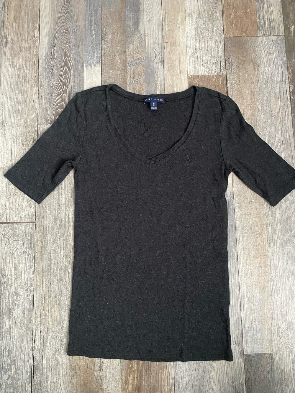 Ralph Lauren charcoal V-Neck Short Sleeve Tee super stretchy